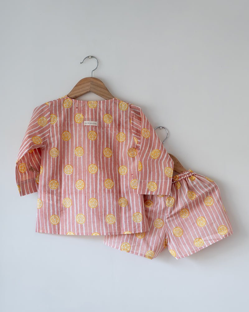 Sleepover Party Kurta and Shorts Co - ord Set - Lemon Drizzle Peach Print - CiceroniCo - ord SetLove The World Today
