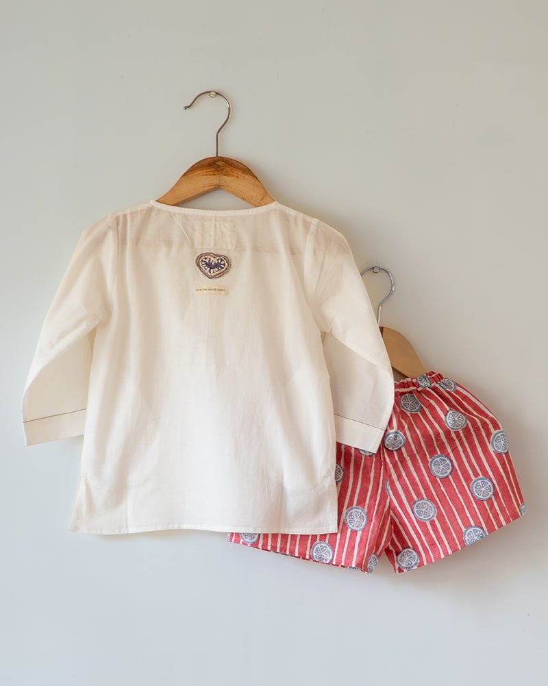 Sleepover Party Kurta and Shorts Co - ord Set - Lemon Drizzle Red Print - CiceroniCo - ord SetLove The World Today