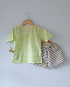 Sleepover Party Unisex Cotton Set with Lime Green Moon Chase Kurta and Purple Green Striped Shorts - CiceroniCo - ord SetLove The World Today