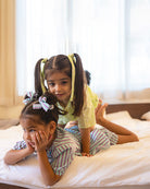 Sleepover Party Unisex Cotton Set with Lime Green Moon Chase Kurta and Purple Green Striped Shorts - CiceroniCo - ord SetLove The World Today