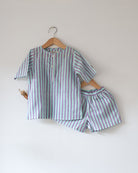 Sleepover Party Unisex Cotton Set with Purple Blue Striped Kurta and Shorts - CiceroniCo - ord SetLove The World Today