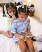 Sleepover Party Unisex Cotton Set with Purple Blue Striped Kurta and Shorts - CiceroniCo - ord SetLove The World Today