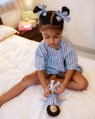 Sleepover Party Unisex Cotton Set with Purple Blue Striped Kurta and Shorts - CiceroniCo - ord SetLove The World Today