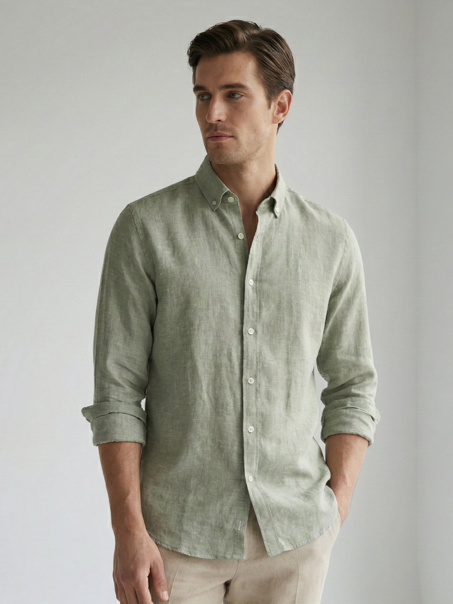 Soft Sage 100% Pure Linen Button Down - CiceroniMen Shirtsbhrāta