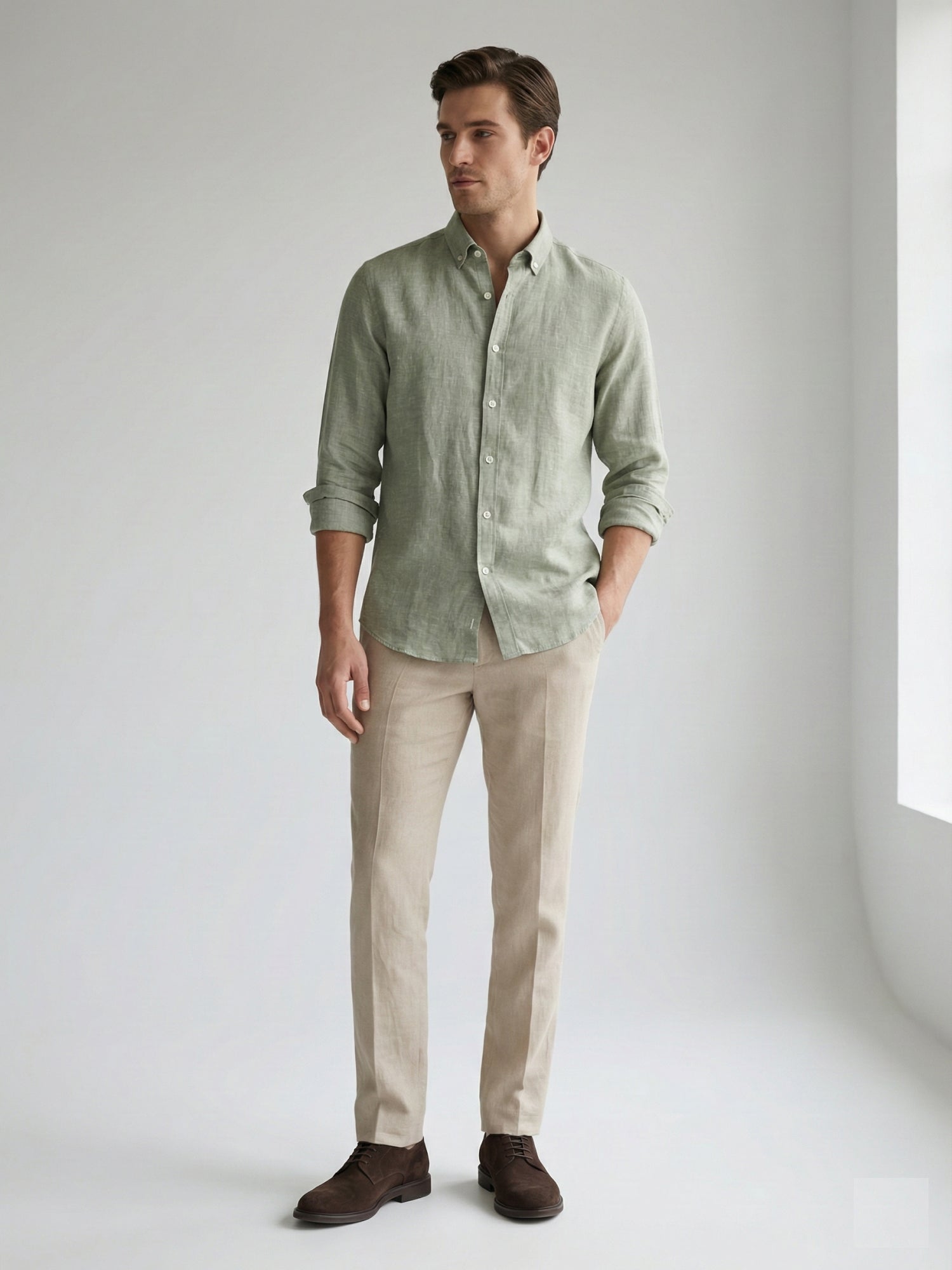 Soft Sage 100% Pure Linen Button Down - CiceroniMen Shirtsbhrāta