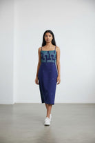 Spaghetti Coat Tail - Midnight Blue Pixel Jamdani - CiceroniDressesBhomra