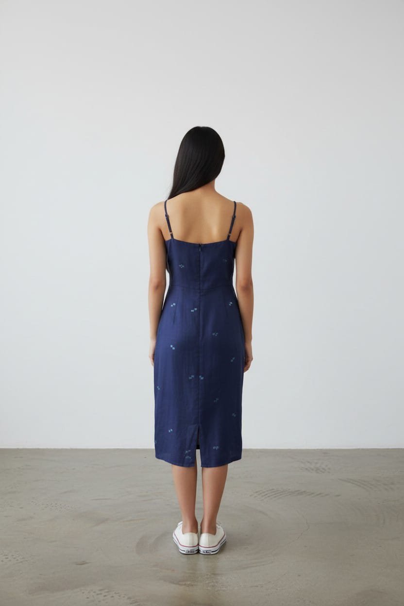 Spaghetti Coat Tail - Midnight Blue Pixel Jamdani - CiceroniDressesBhomra