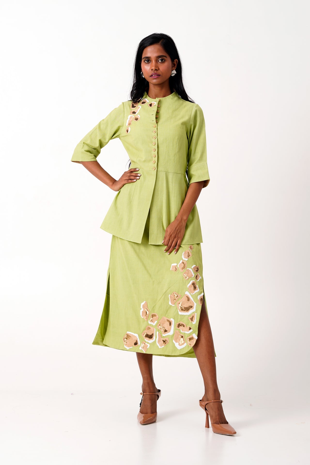 Spring Green Sierra Skirt Set - Peplum Top + Tapered Skirt - CiceroniSkirt SetMadder Much