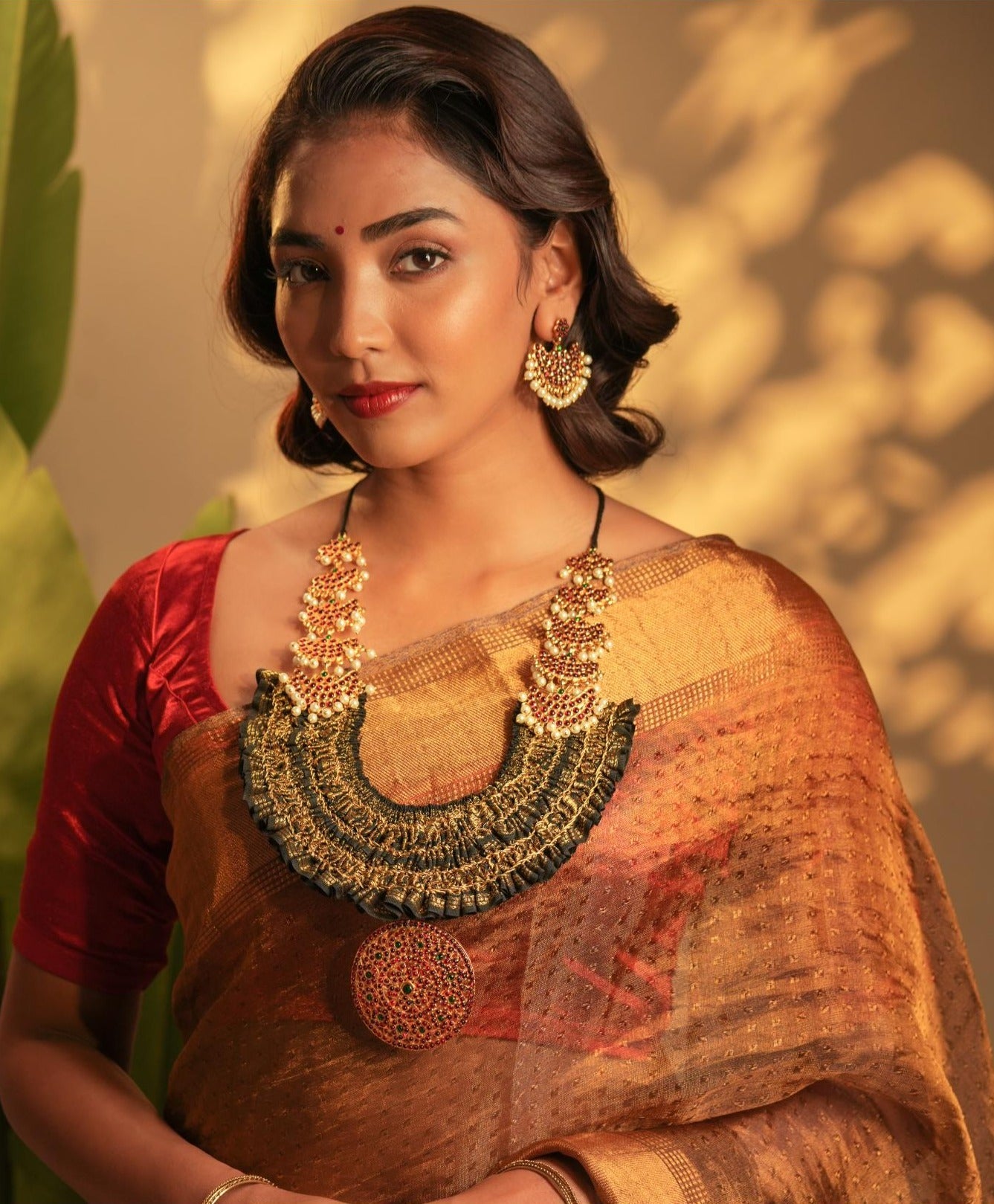 Statement Brocade Temple Neckpiece with Pearls - CiceroniNecklaceAarika