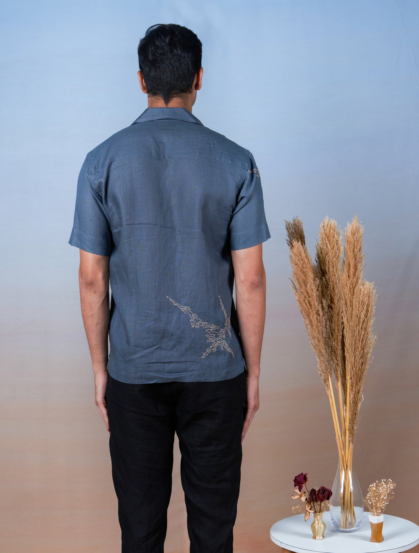 Stormy Skies - Hand Embroidered Unisex Linen Shirt - CiceroniShirtsCultura Studio