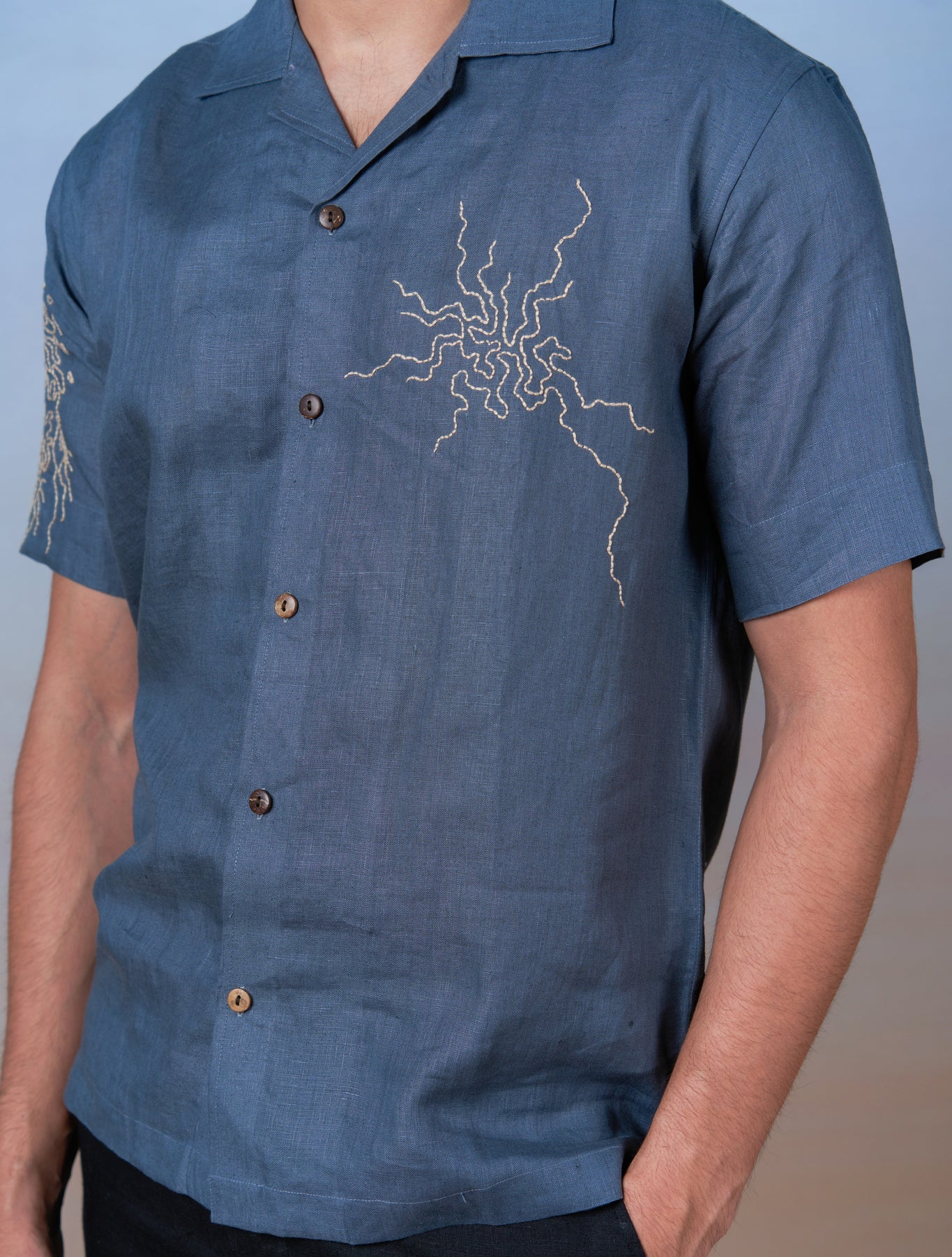 Stormy Skies - Hand Embroidered Unisex Linen Shirt - CiceroniShirtsCultura Studio