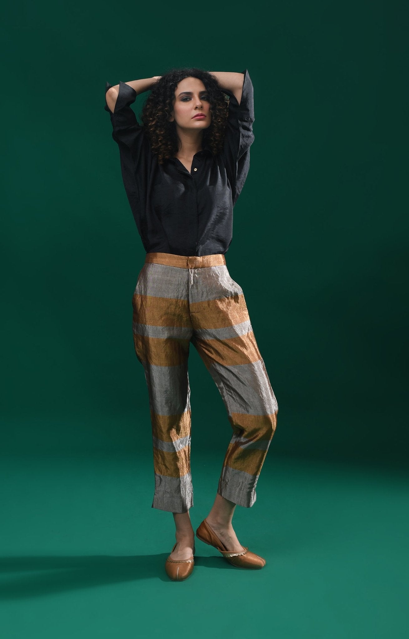 Straight Cut Tissue Trouser - Gold & Grey - CiceroniPantsHiranya
