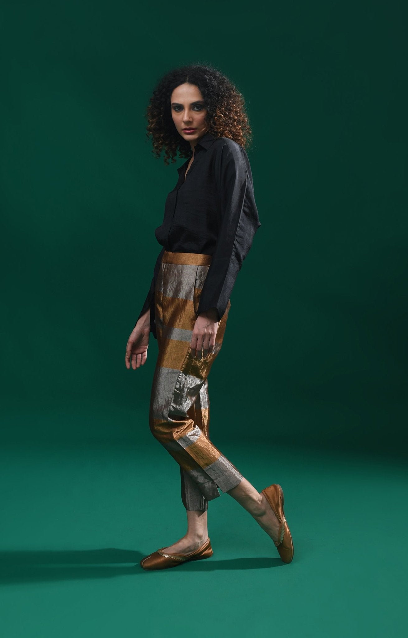 Straight Cut Tissue Trouser - Gold & Grey - CiceroniPantsHiranya