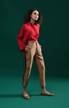 Straight Cut Tissue Trouser - Red & Olive - CiceroniPantsHiranya