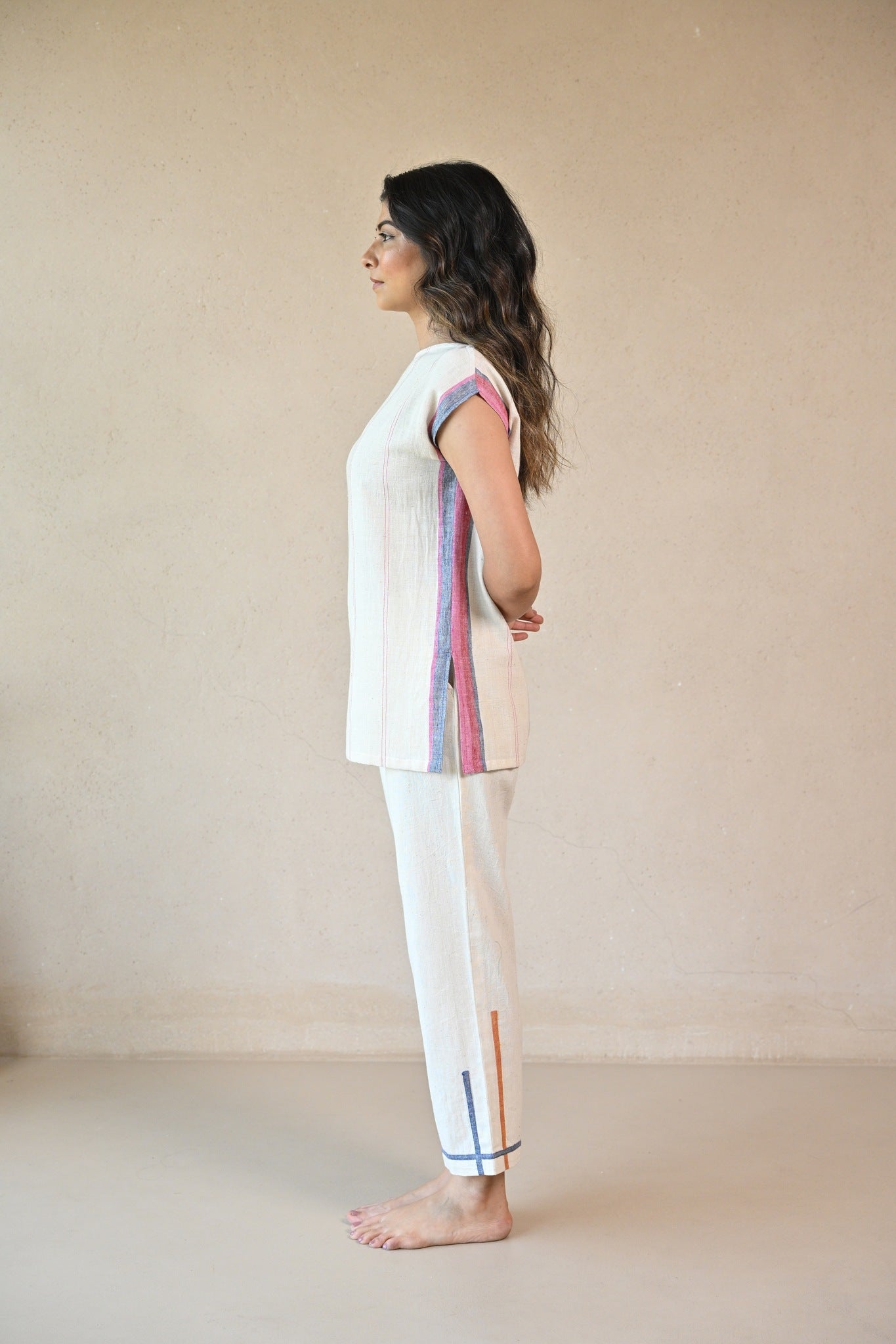 Straight Cut Tunic with Rounded Neckline - Natural White - CiceroniTunicsRang by Rajvi