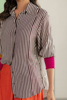 Stripe Shirt and Orange Skirt Set - CiceroniSkirt SetTussah