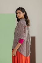 Stripe Shirt and Orange Skirt Set - CiceroniSkirt SetTussah
