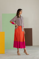 Stripe Shirt and Orange Skirt Set - CiceroniSkirt SetTussah