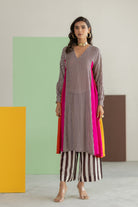 Striped Kurta Set - Hot Pink - CiceroniKurta Set, Festive WearTussah