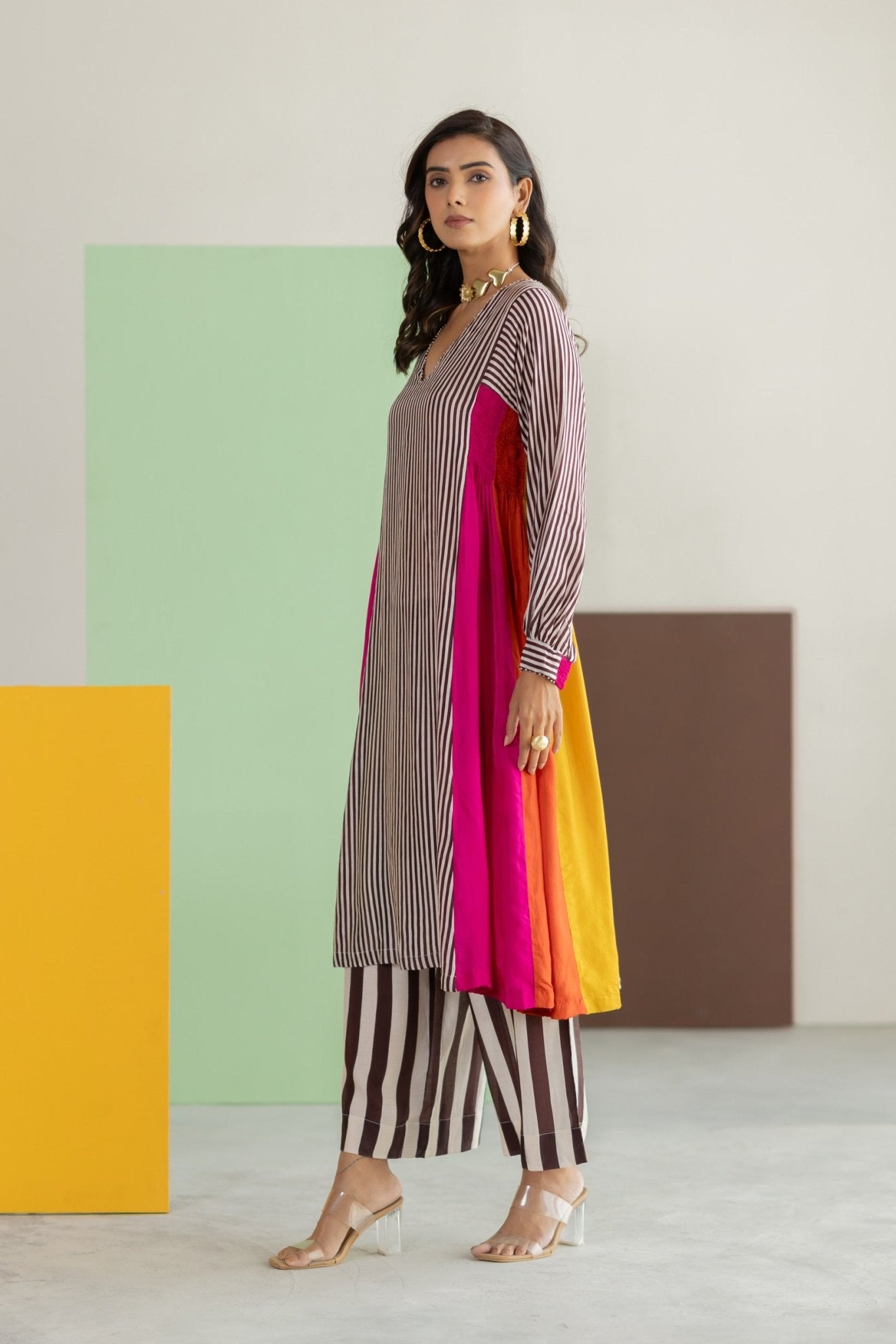 Striped Kurta Set - Hot Pink - CiceroniKurta Set, Festive WearTussah