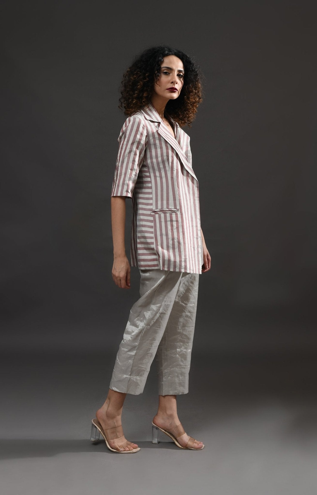 Striped Tissue Blazer - Silver and Pink - CiceroniBlazersHiranya