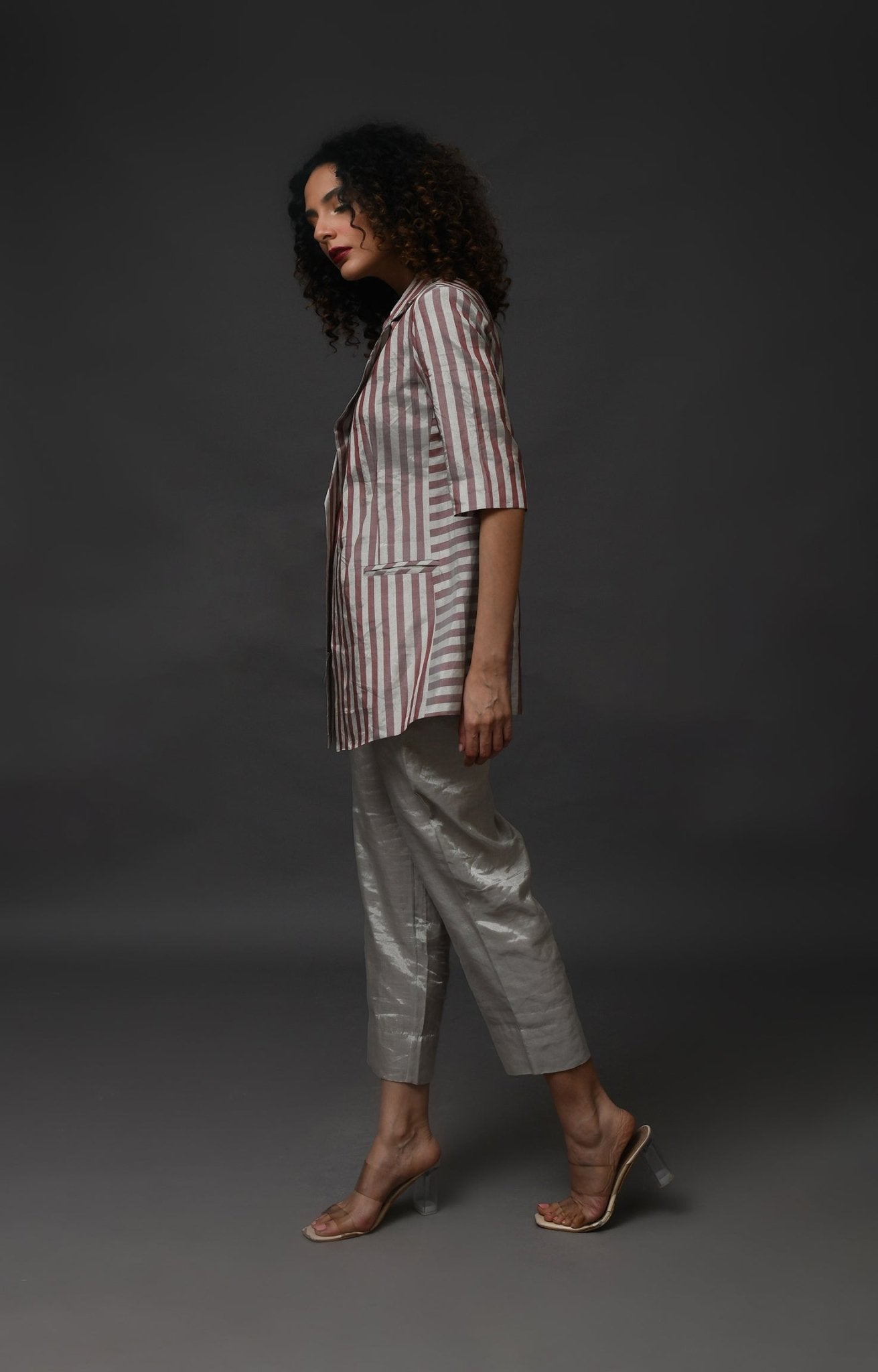 Striped Tissue Blazer - Silver and Pink - CiceroniBlazersHiranya
