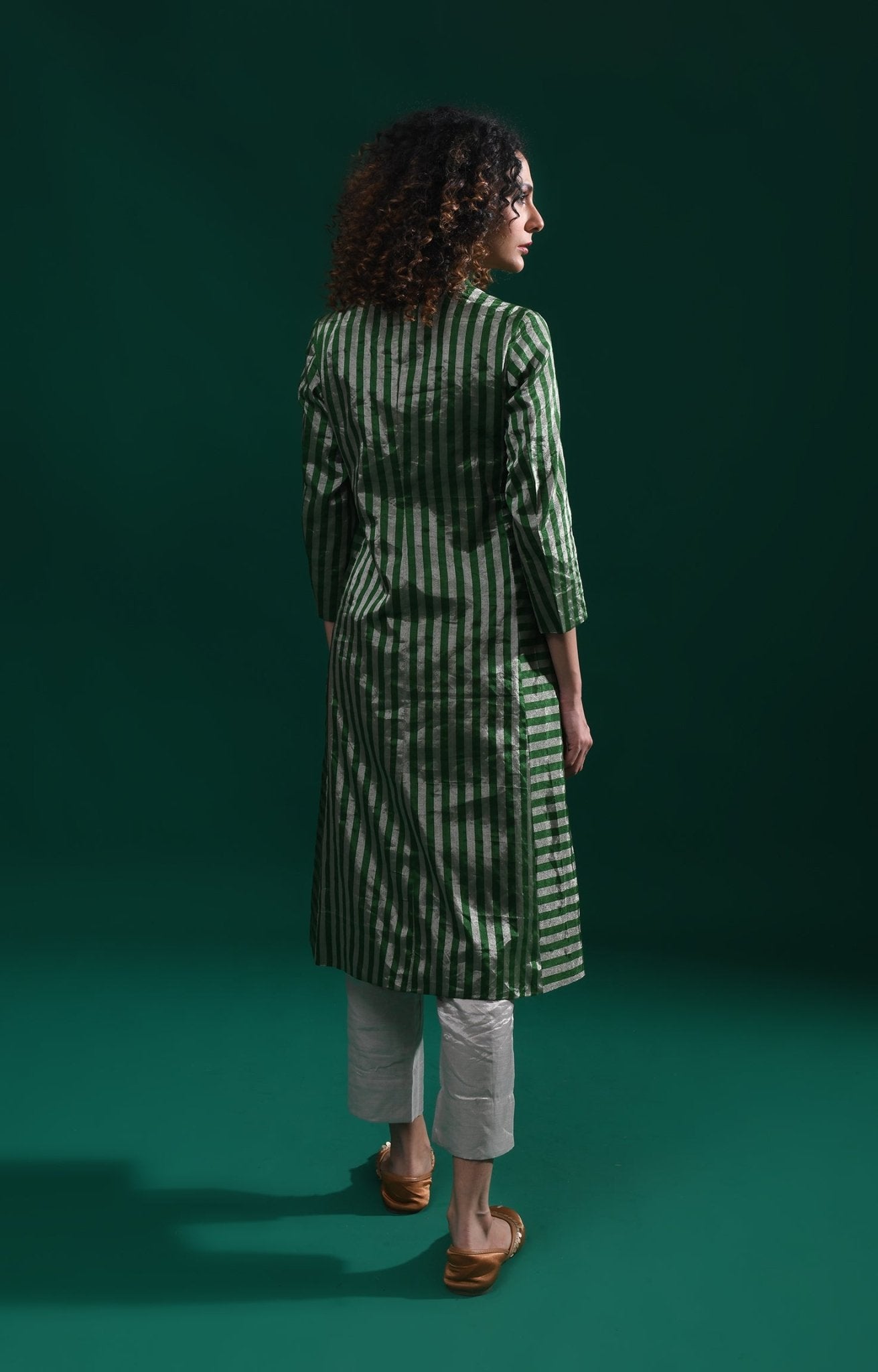 Striped Tissue Jacket - Emerald and Silver - CiceroniBlazersHiranya