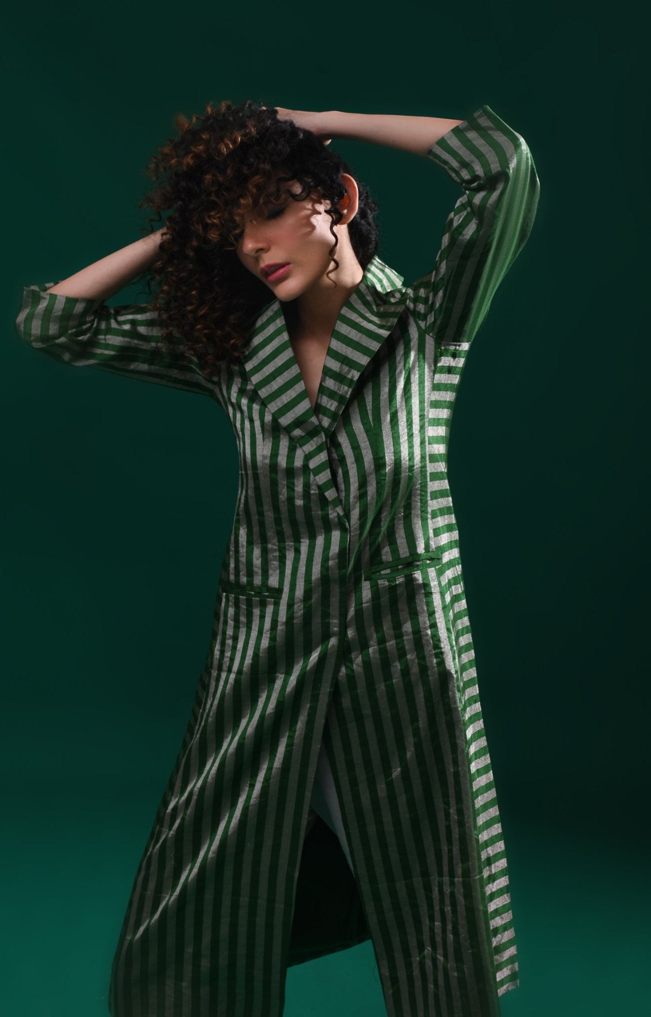 Striped Tissue Jacket - Emerald and Silver - CiceroniBlazersHiranya