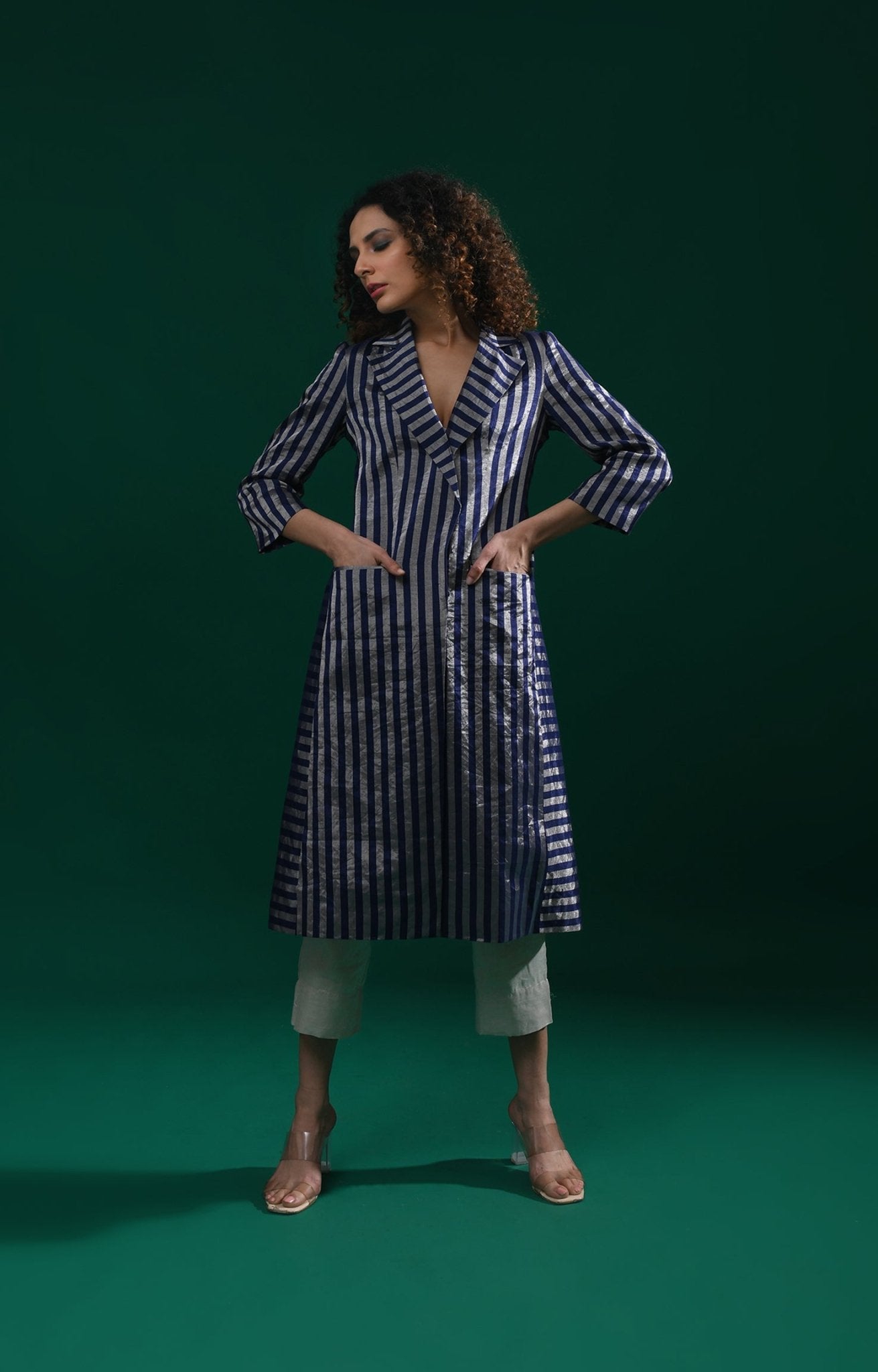 Striped Tissue Jacket - Navy Blue - CiceroniBlazersHiranya