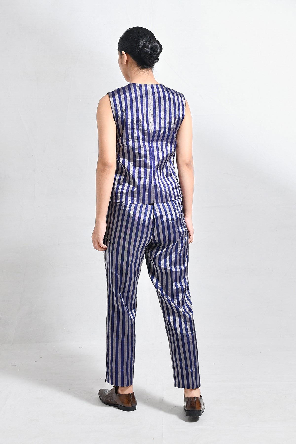 Striped Tissue Waist - Coat Co - ord (Set of 2) - Dark Blue - CiceroniCo - ord SetHiranya