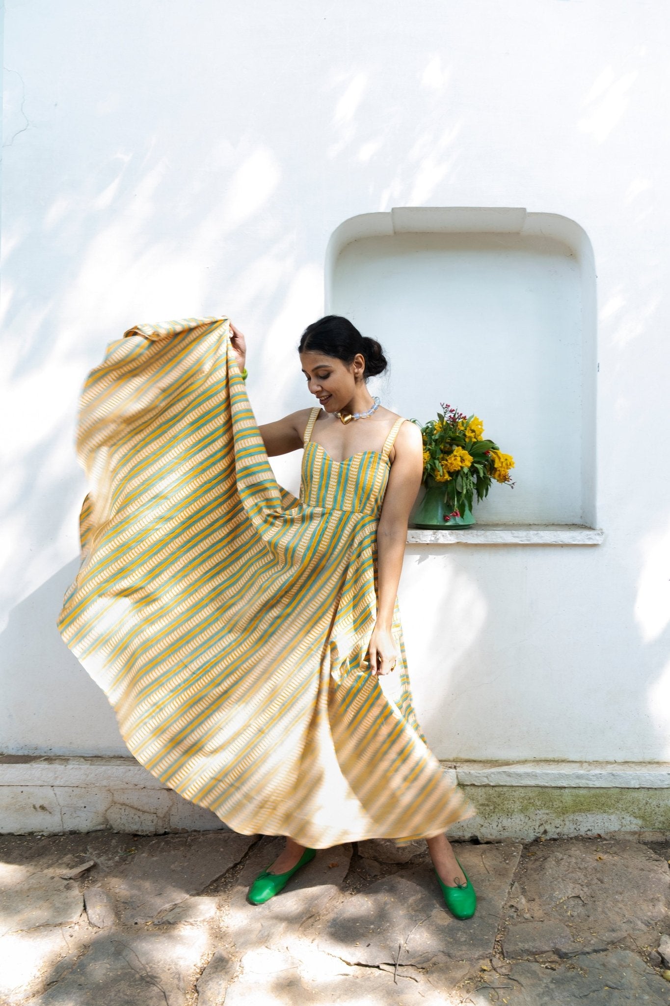 Summee Sundress - Yellow and Blue Stripes - CiceroniDressesShaivyaa