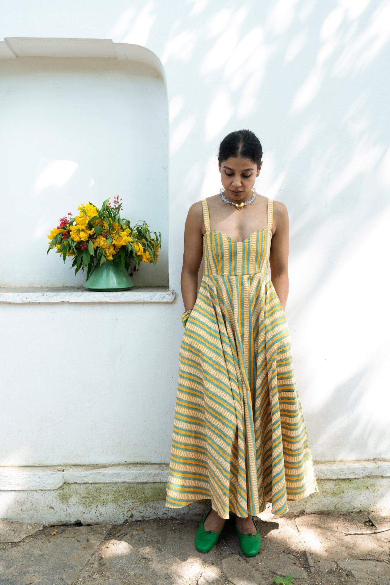 Summee Sundress - Yellow and Blue Stripes - CiceroniDressesShaivyaa