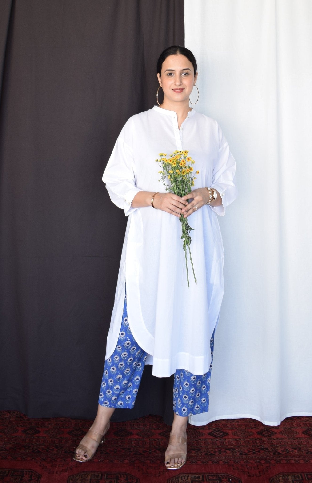 Sunkissed White Anti - fit Kurta with Placket - CiceroniKurta, Everyday WearHouse of Moxa