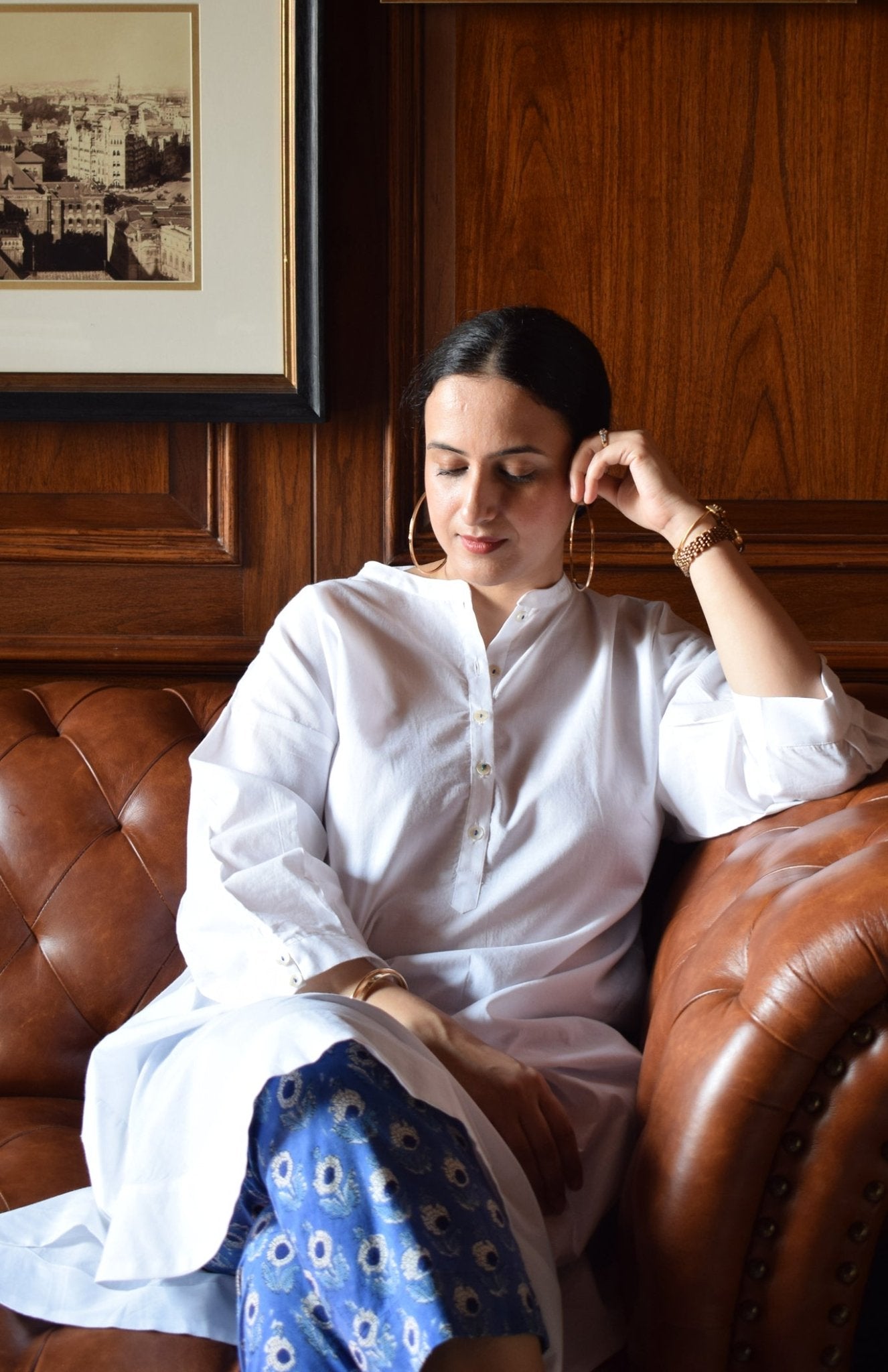 Sunkissed White Anti - fit Kurta with Placket - CiceroniKurta, Everyday WearHouse of Moxa