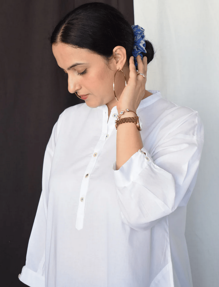 Sunkissed White Anti - fit Kurta with Placket - CiceroniKurta, Everyday WearHouse of Moxa