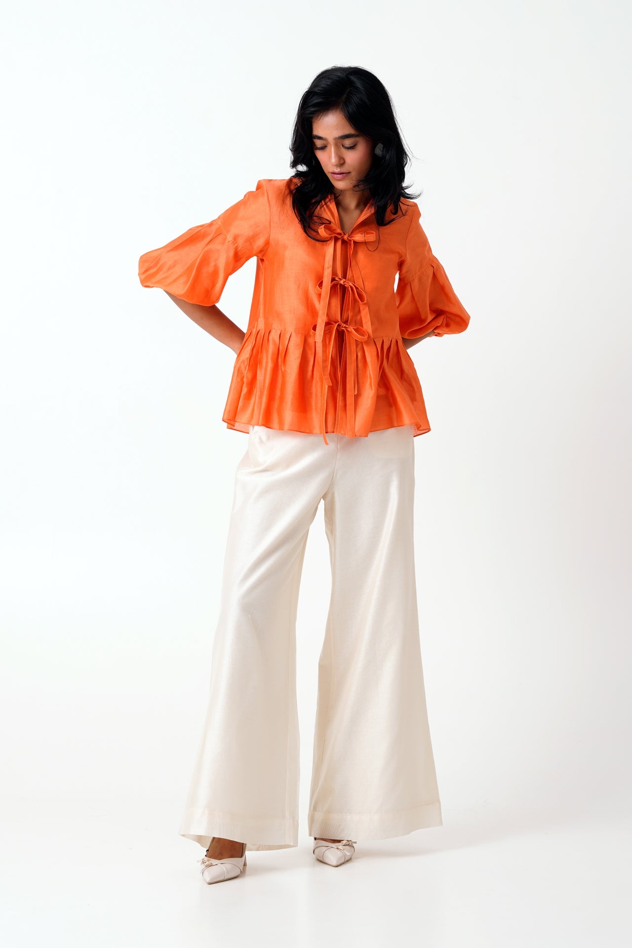 Sunset Orange Toni Set - Multi Knot Peplum Top with Slip + Pants - CiceroniCo - ord SetMadder Much