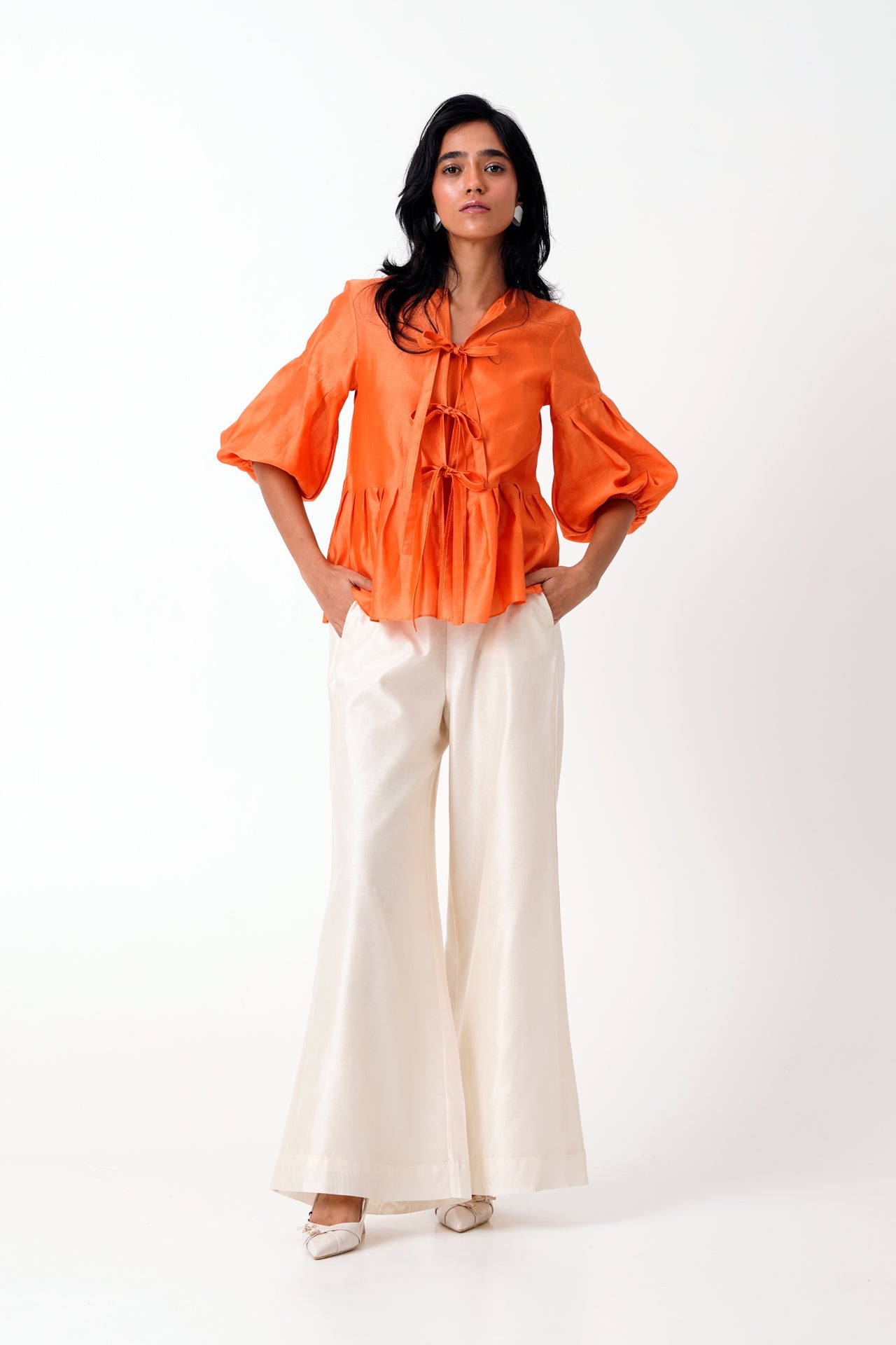 Sunset Orange Toni Set - Multi Knot Peplum Top with Slip + Pants - CiceroniCo - ord SetMadder Much