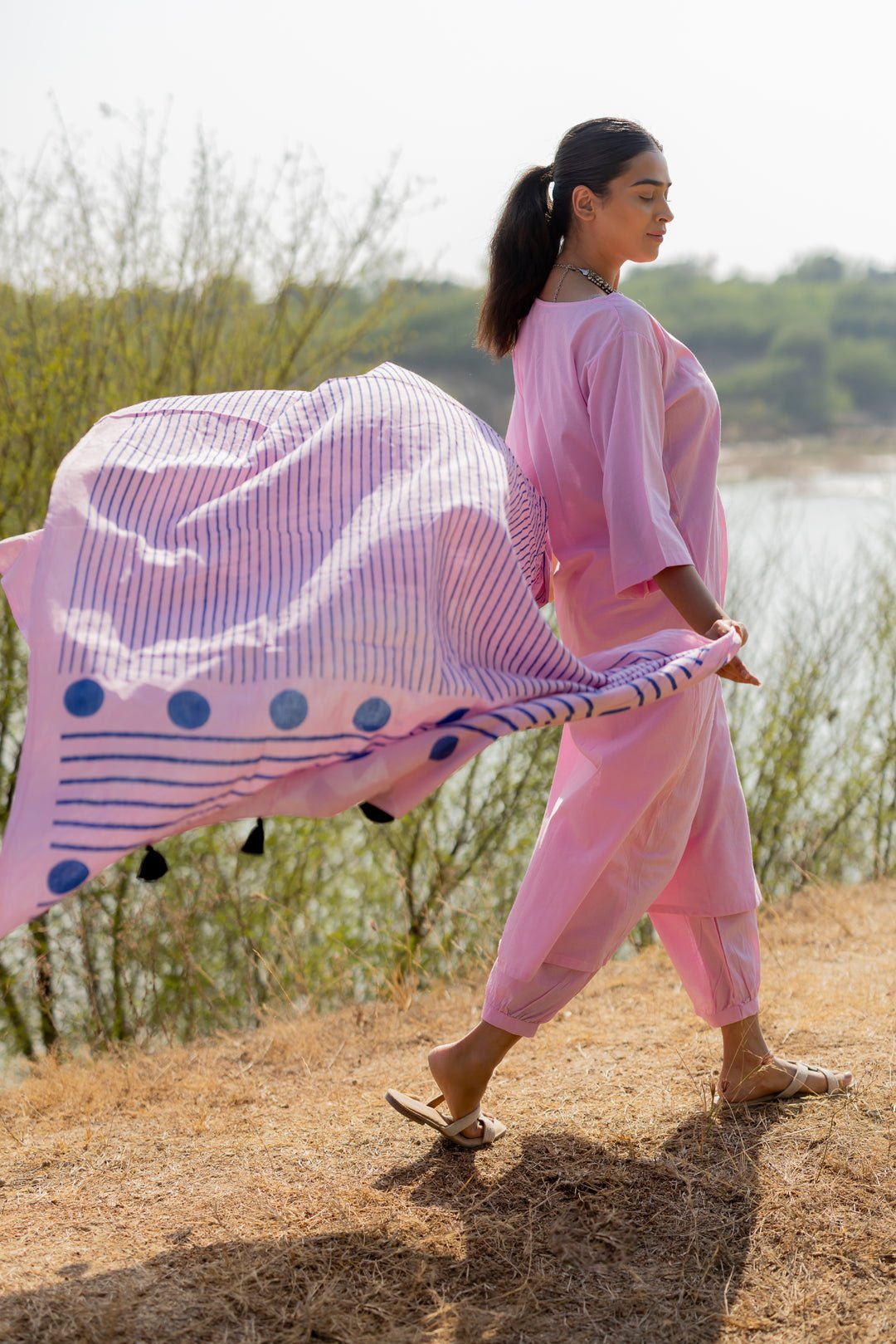 Taffy Pink Kurta Set with Block Printed Dupatta - CiceroniKurta Set, Everyday WearMaidaan