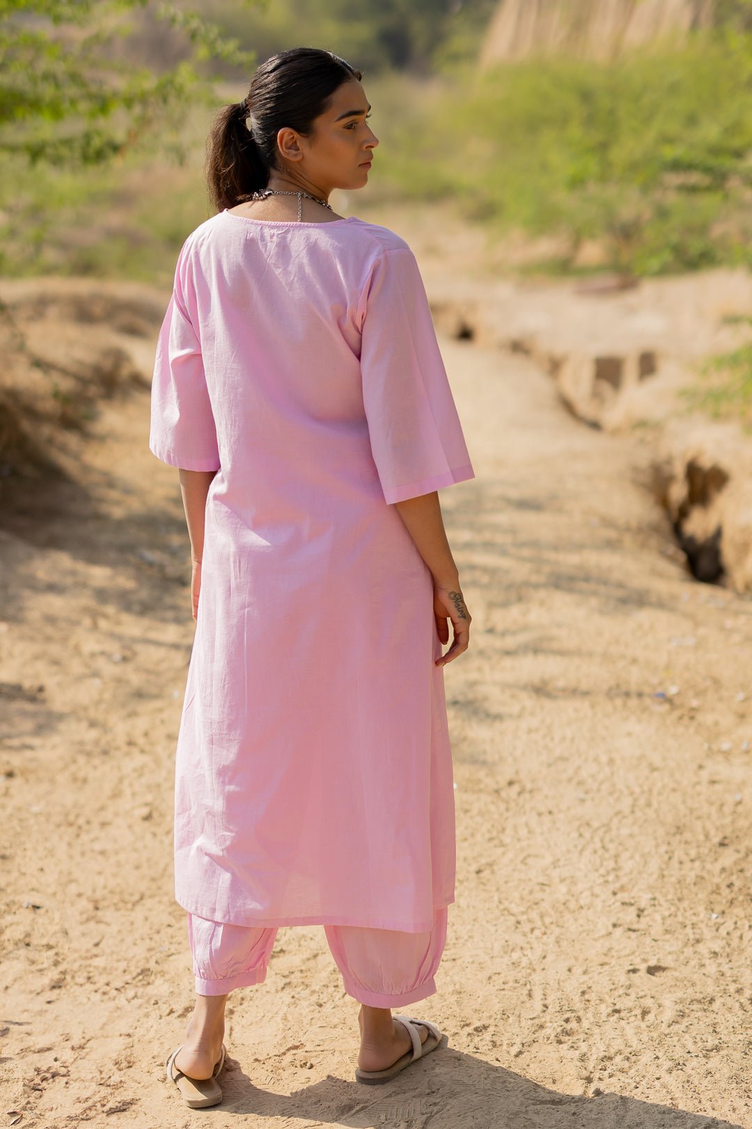 Taffy Pink Mulmul Kurta Set - CiceroniKurta Set, Everyday WearMaidaan