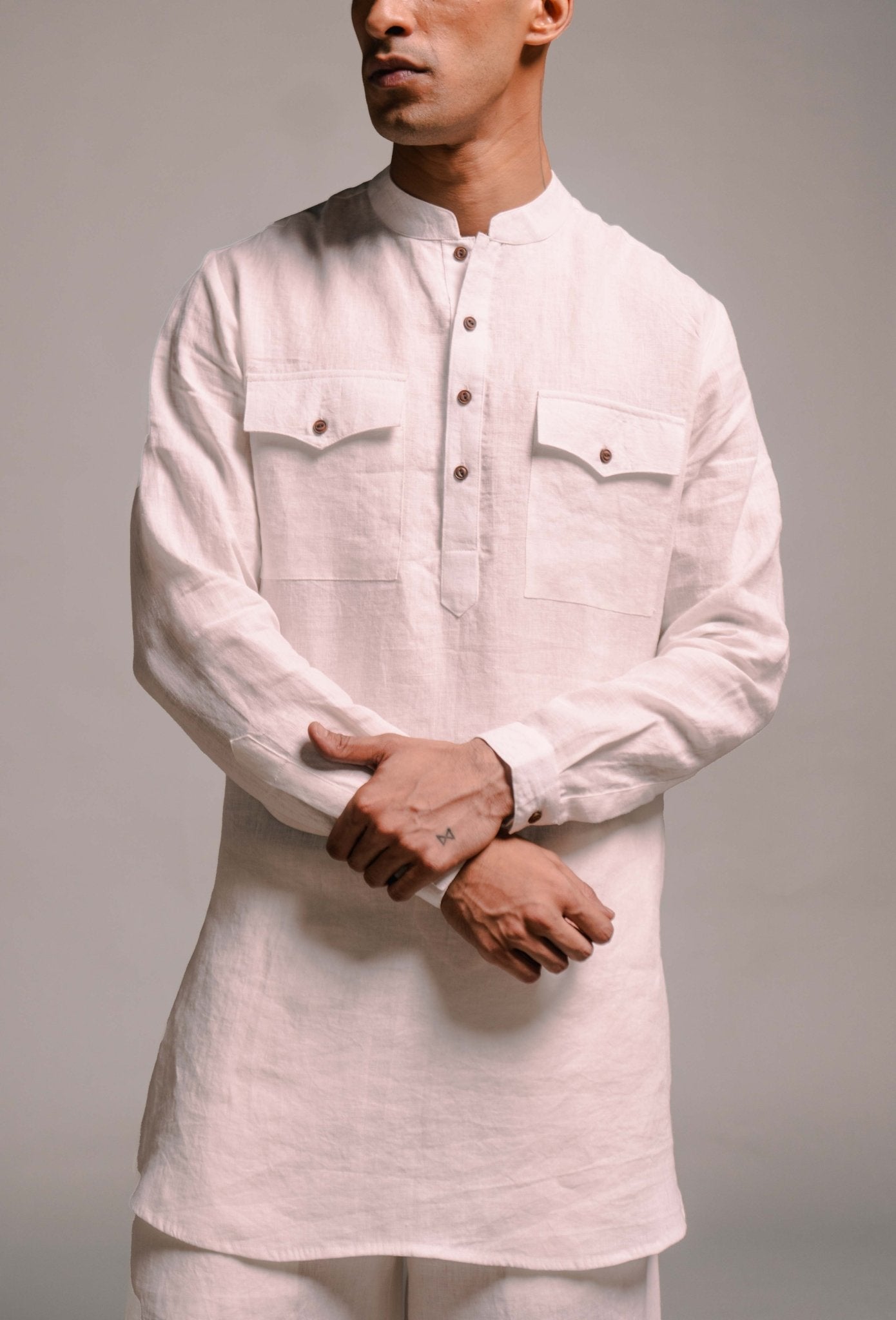 Taj Linen Saif Kurta Set - CiceroniCo - ord SetSaphed