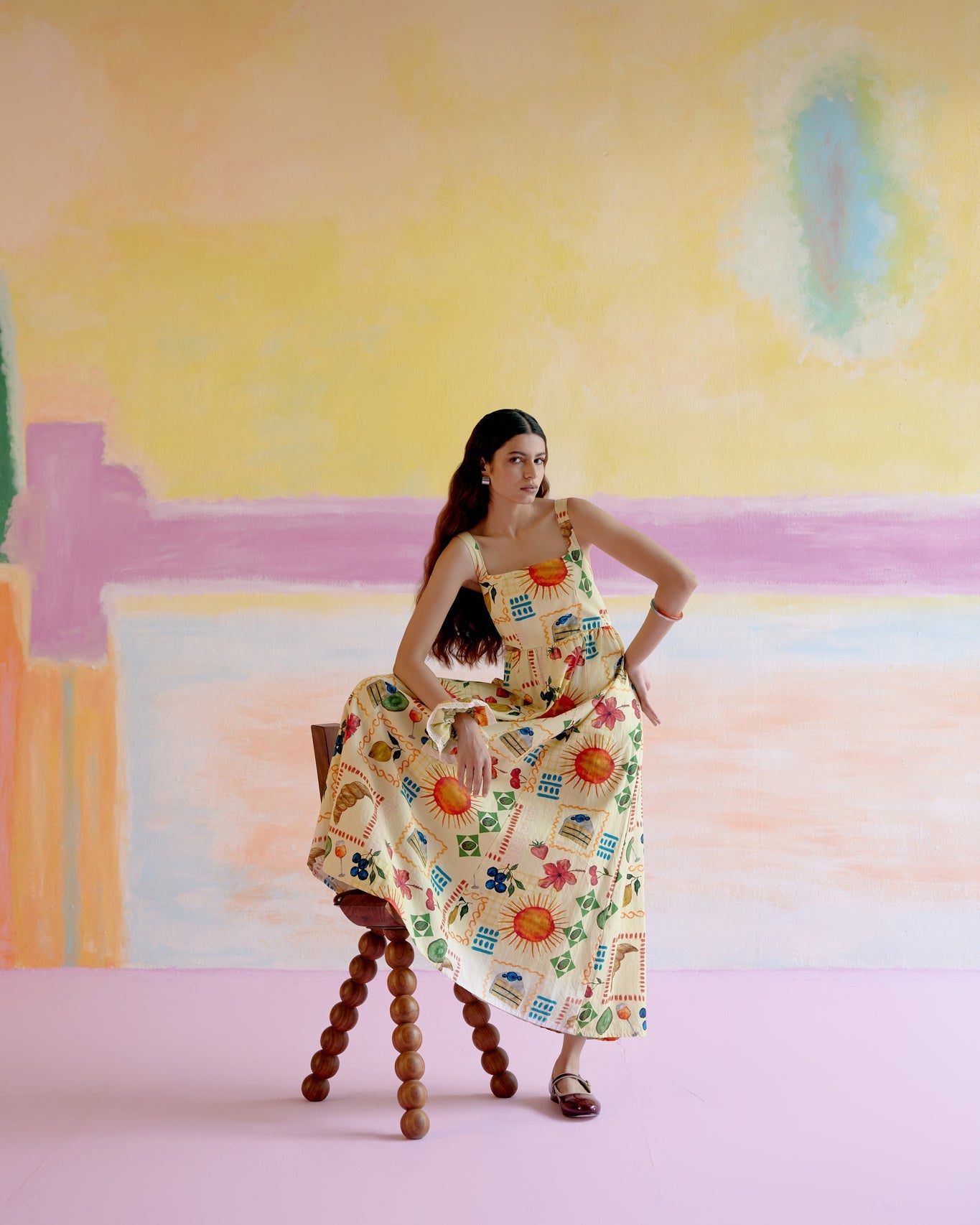 Take It Easy Maxi Dress in Aloha Print Yellow - CiceroniDressesHappi Space