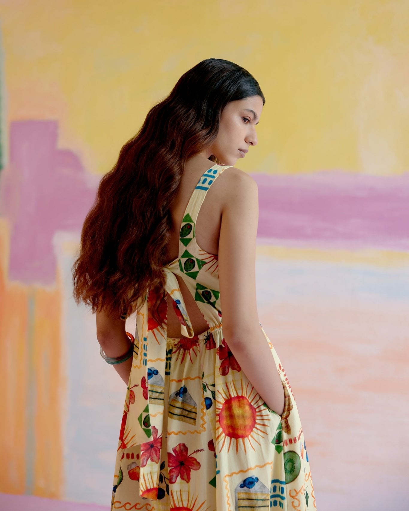 Take It Easy Maxi Dress in Aloha Print Yellow - CiceroniDressesHappi Space