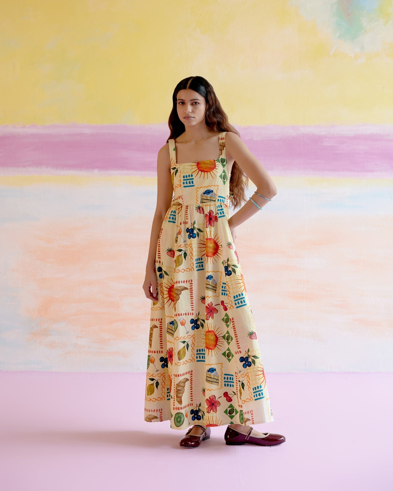 Take It Easy Maxi Dress in Aloha Print Yellow - CiceroniDressesHappi Space