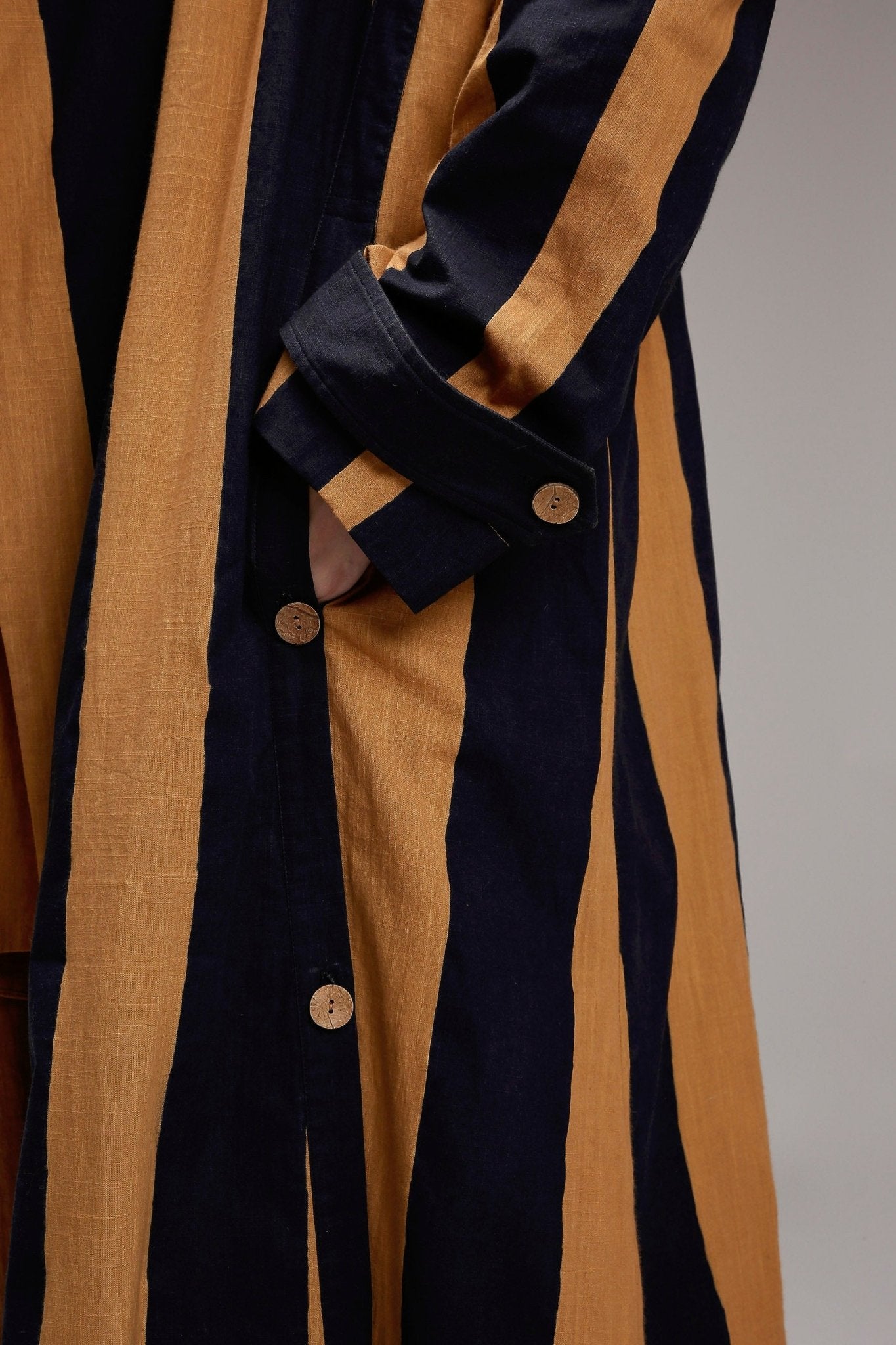 Tan-Brown Big Striped Trench Jacket - CiceroniJacketsMATI