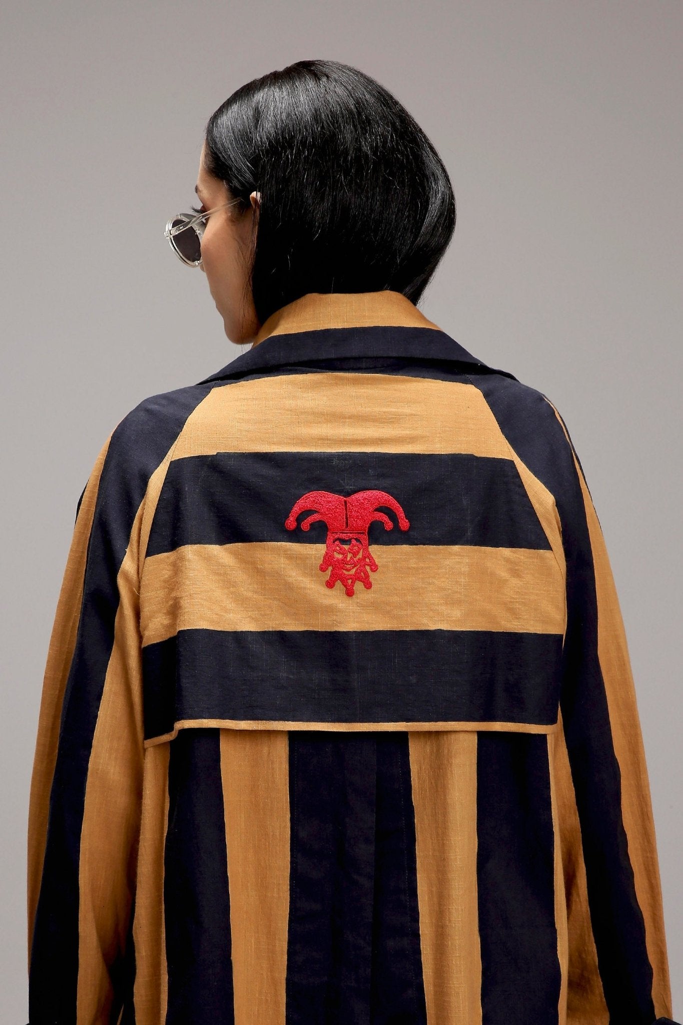 Tan-Brown Big Striped Trench Jacket - CiceroniJacketsMATI