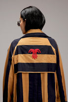 Tan-Brown Big Striped Trench Jacket - CiceroniJacketsMATI