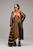 Tan-Brown Big Striped Trench Jacket - CiceroniJacketsMATI