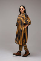 Tan-Brown Blue Striped Baha Tunic Set (2 PCS) - CiceroniKurta Set, Everyday WearMATI