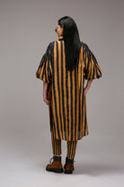 Tan-Brown Blue Striped Baha Tunic Set (2 PCS) - CiceroniKurta Set, Everyday WearMATI