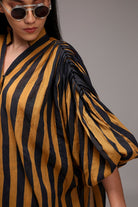 Tan-Brown Blue Striped Baha Tunic Set (2 PCS) - CiceroniKurta Set, Everyday WearMATI